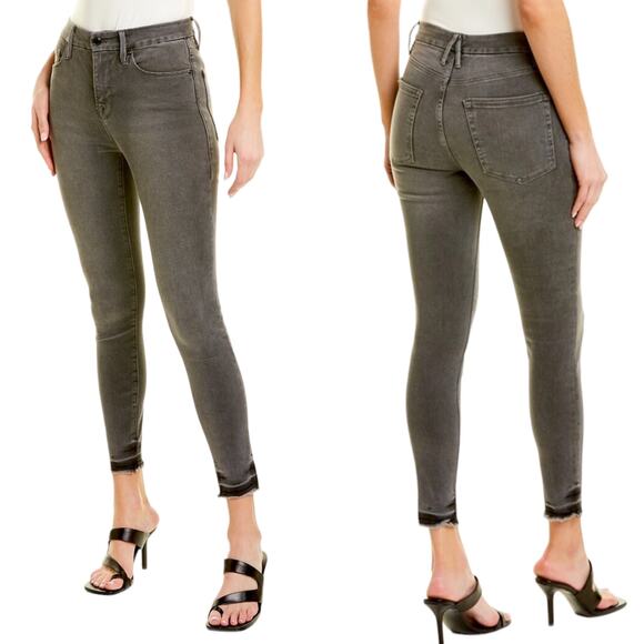 NWT Good American High Waist Black Skinny Jeans Raw Hem Plus Size 14 32 - Picture 1 of 10